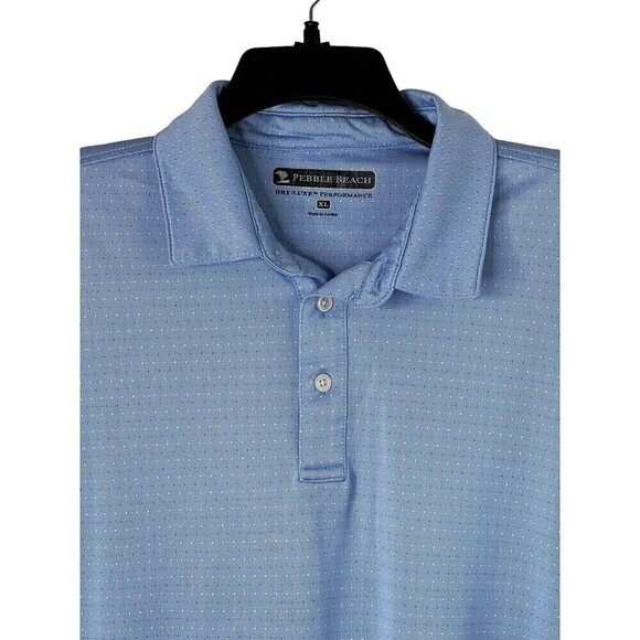 Pebble Beach Dry Luxe Performance Men's Short Sleeve Polo Shirt XL Sky Blue Dot - Picture 1 of 8